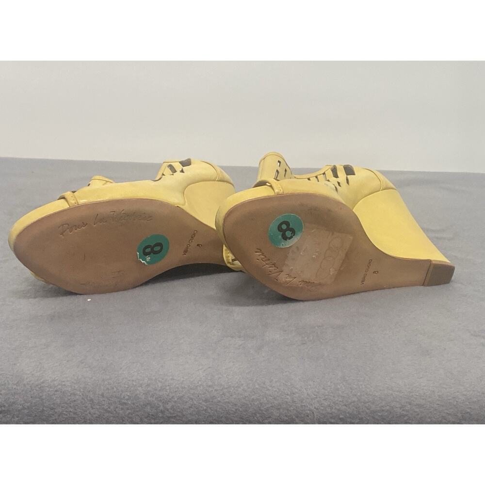 Pour La Victorie Women’s Leather Wedge Peep Toe Shoes Size 8‎ Yellow - Picture 5 of 5